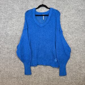 Free People Sweater Womens XS Blue Oversize Balloon Sleeve Wool Blend Knit NEW‎